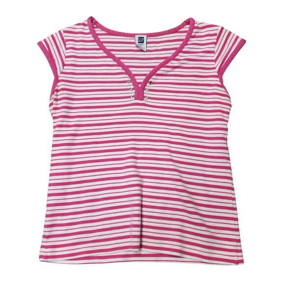 Y2k Gap Pink Striped Eyelet Neckline Baby Tee - XL - Picture 1 of 7